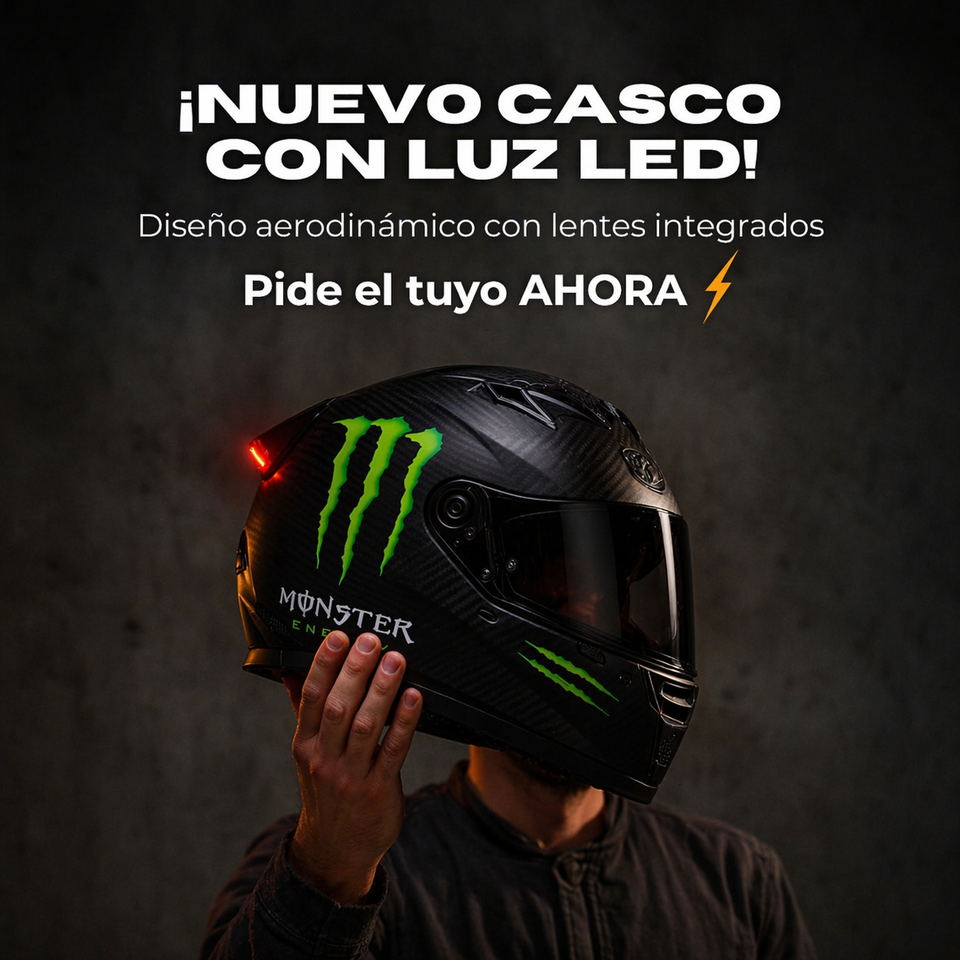 CASCO DOBLE PROPOSITO "MONSTER " CON LUZ LED RECARGABLE PREMIUM